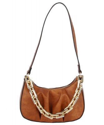 Chain Link Shoulder Bag LHU418 BROWN